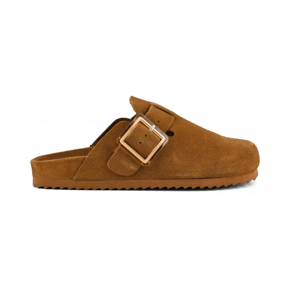 Colors Of California Women's Brown Mules, 8 Uk, Buckle Suede Sabot - Tan