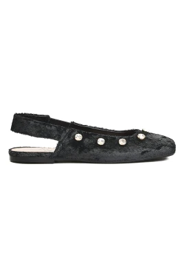 Svarta Velvet Ballerinaskor med Strass