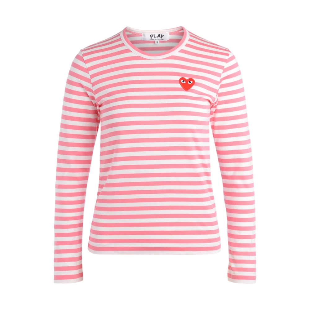 Comme des Garçons Play Gestreept T-shirt met lange mouwen voor dames met rood hartlogo Pink Dames