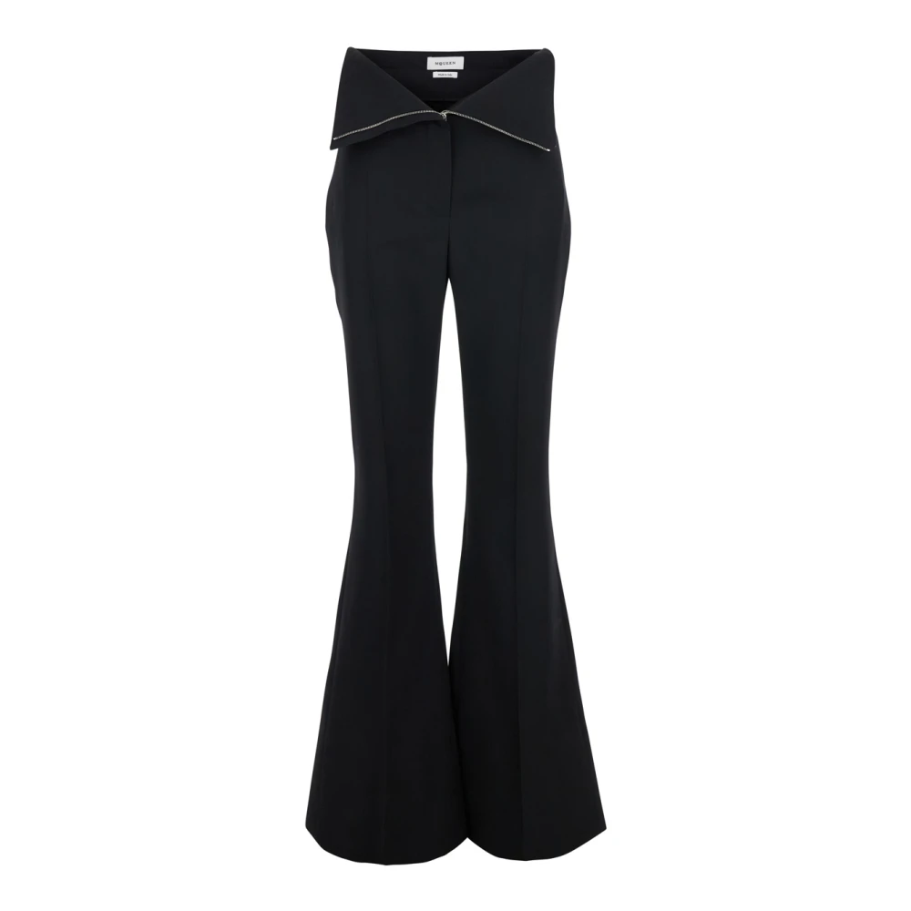 Alexander mcqueen Zwarte Wollen Flare Broek met Omslagtaille Black Dames