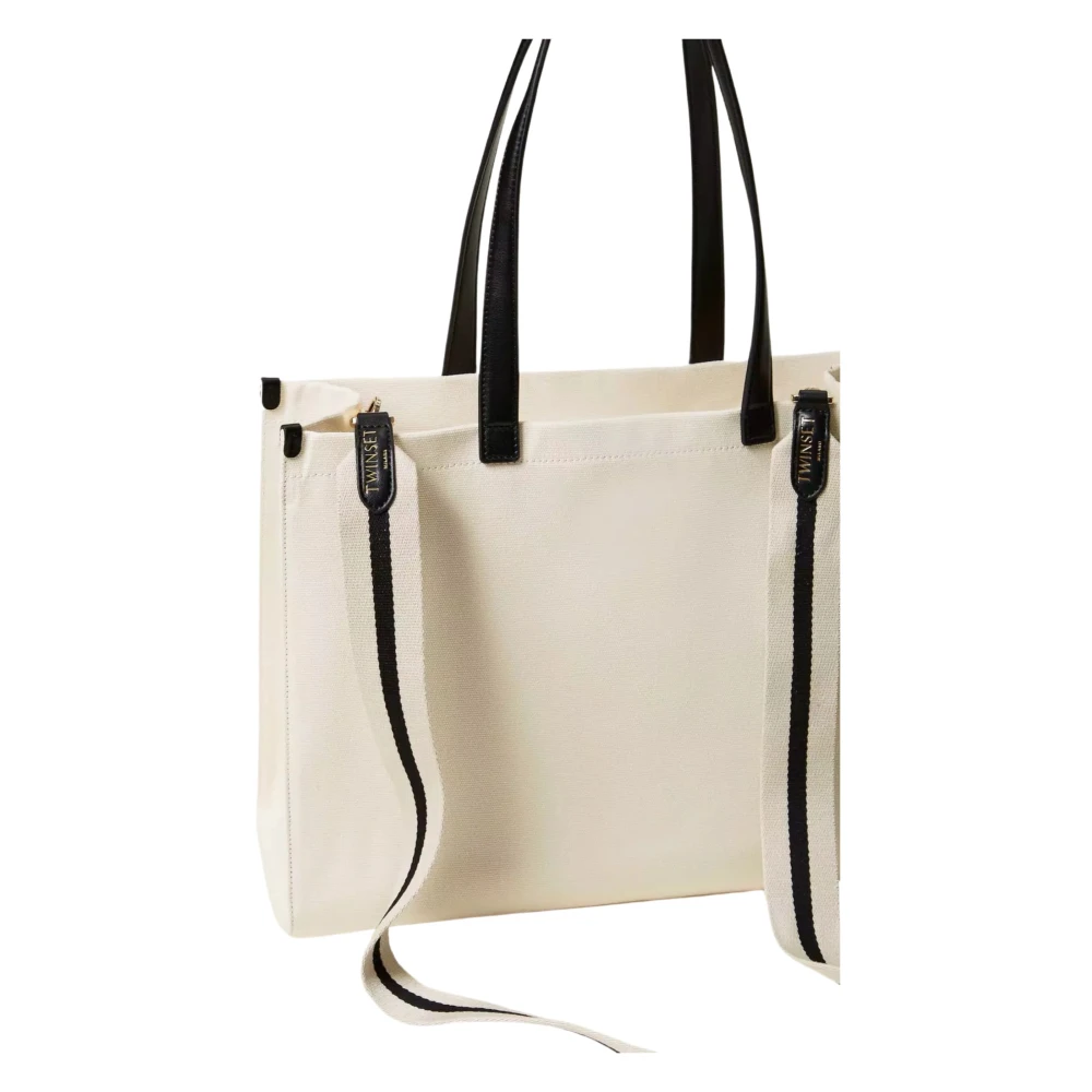 Twinset Canvas Shopper Tas met Logo Print Beige Dames