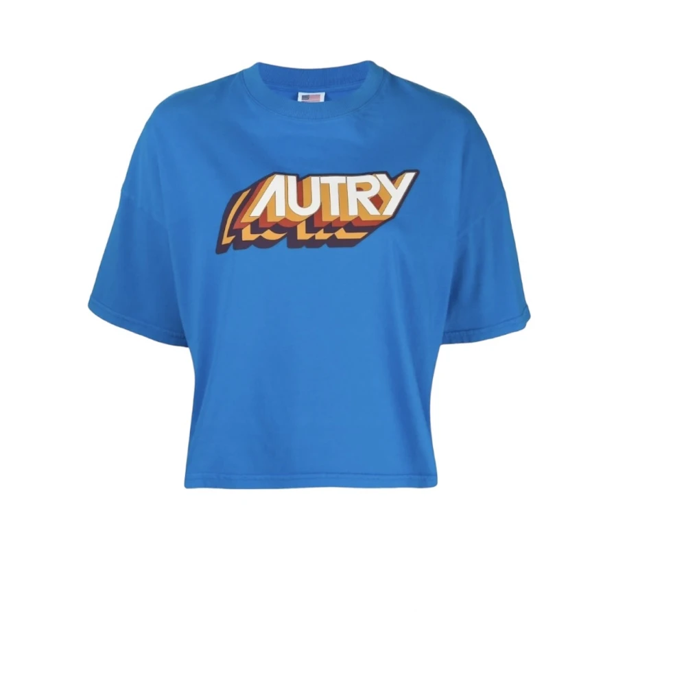 Autry Multikleurige Crop T-Shirt voor Vrouwen Blue Dames