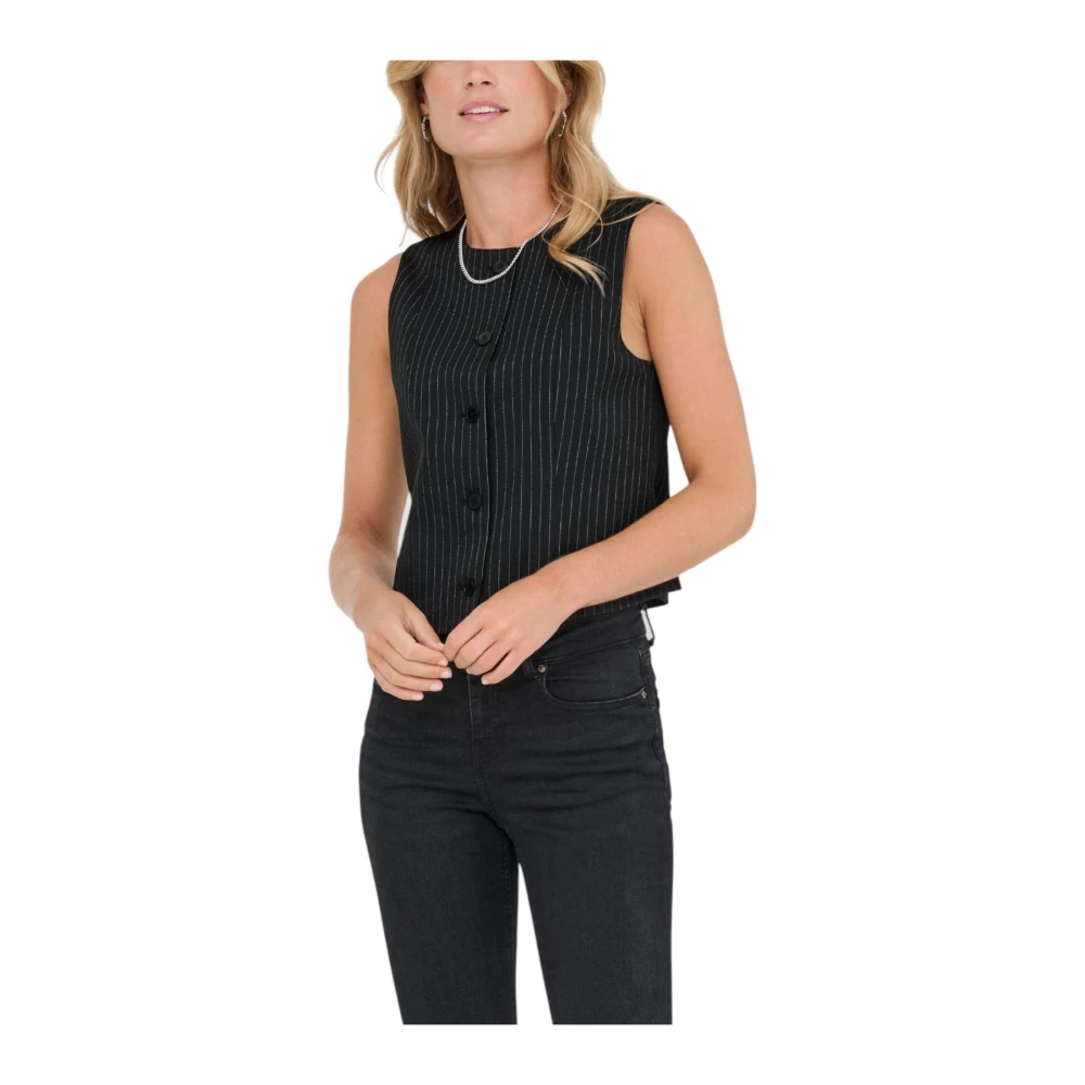 Only Women's Black Pinstripe Sleeveless Gilet - Waistcoats - 3XS- Jackets