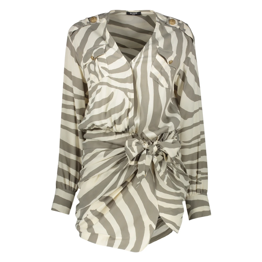 Balmain Zebra Motief Bedrukte Jurk met Zakken Beige Dames