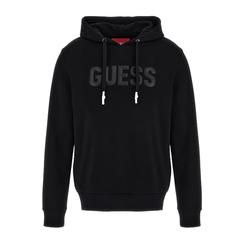 Guess Zwarte Logo Katoenen Hoodie Sweatshirt Black Heren