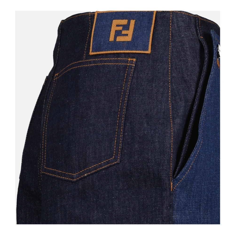 Fendi Kleur Blok Denim Shorts Blue Dames