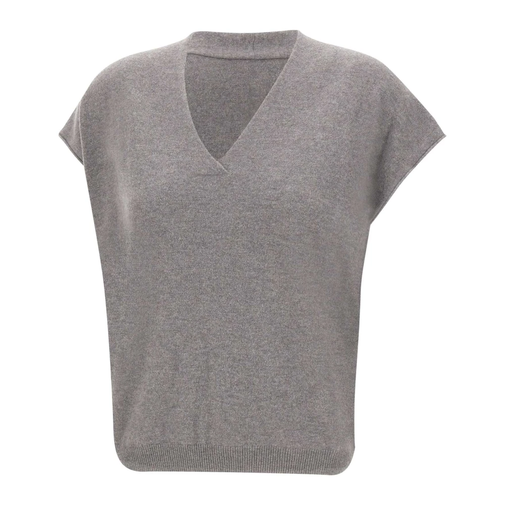 Hemisphere Kasjmier Grijs Sweater met V-Hals Gray Dames