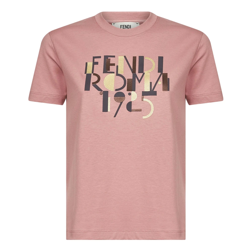 Fendi Women's Pink Multicolor Roma 1925 Print T-Shirt - T-Shirts - L - Tops