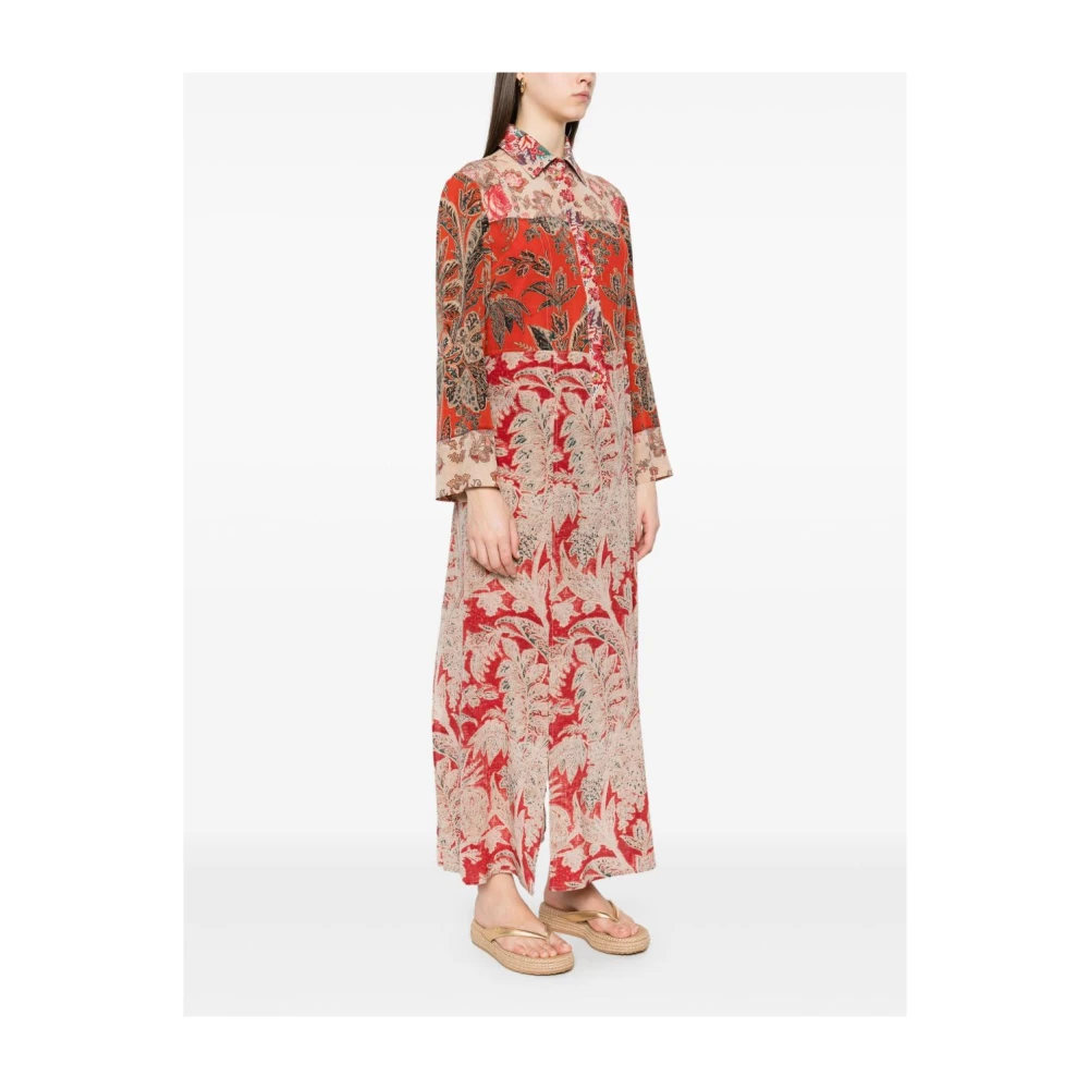 Pierre-Louis Mascia Bruine Jurk met Grafische Print en Zijsplitten Multicolor Dames