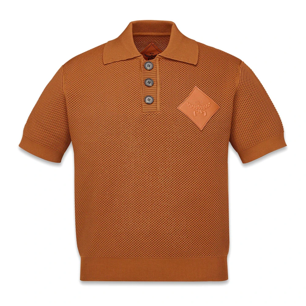 MCM Gebreide polo met logopatch Brown Heren