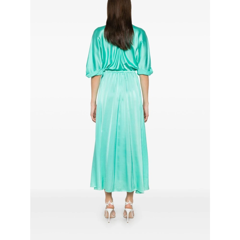 Forte Elastische Taille V-Hals Jurk Green Dames