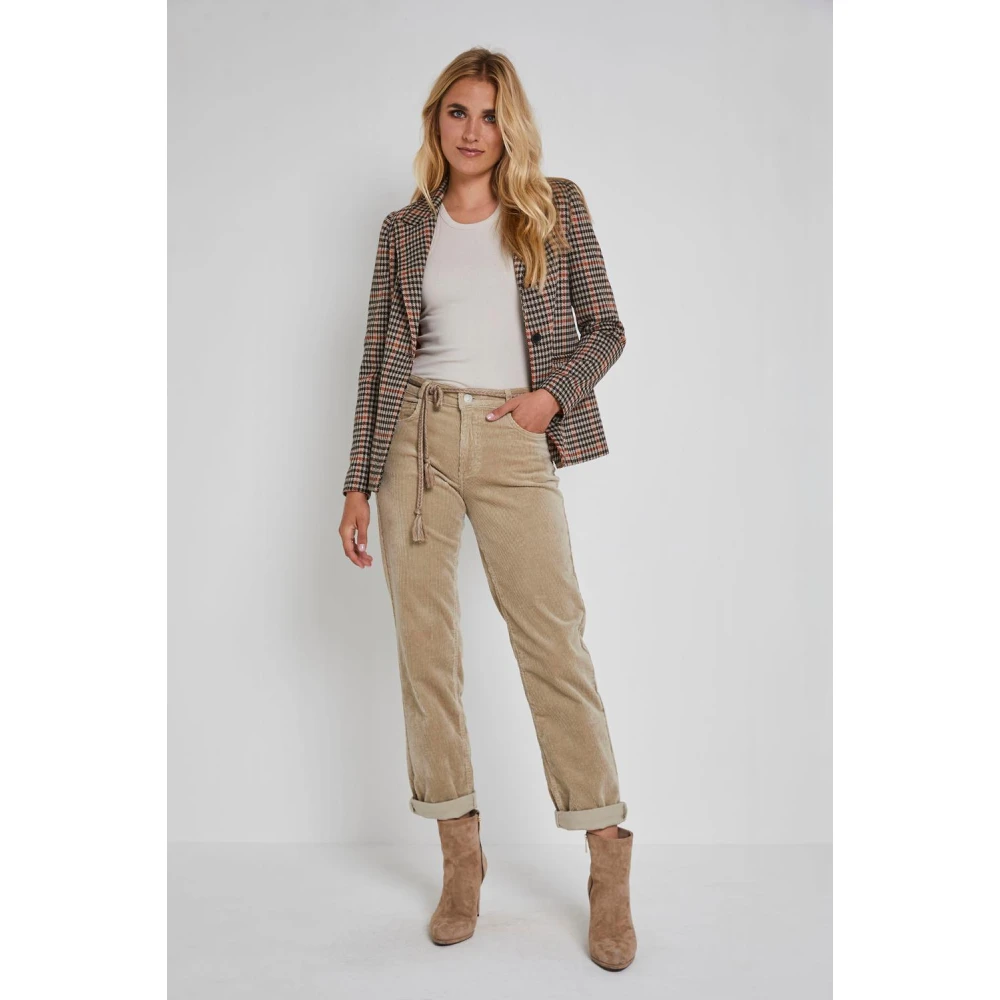 Parami Vintage Ribcord Beige Marble Broek Beige Dames