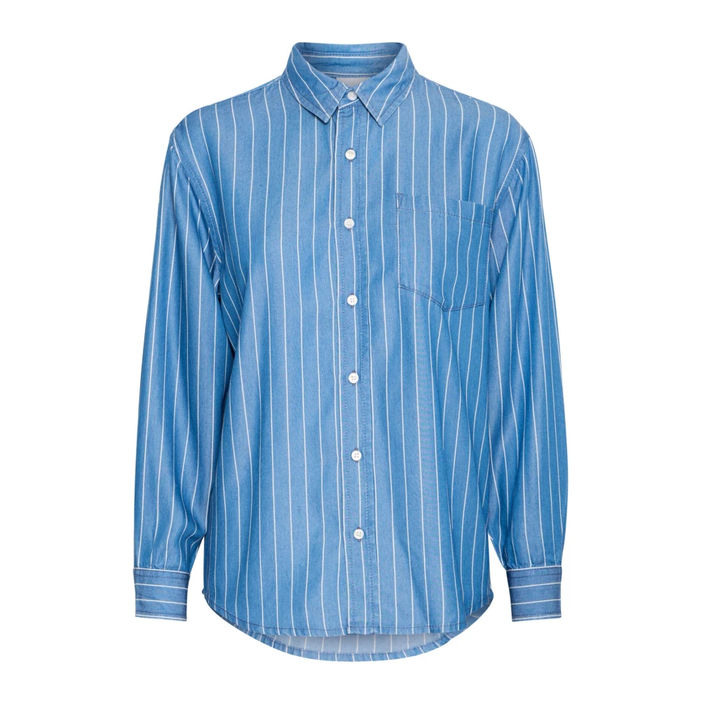 Ichi Blue Pinstripe Shirt Blouse - Female - Shirts - M - Blouses & Shirts