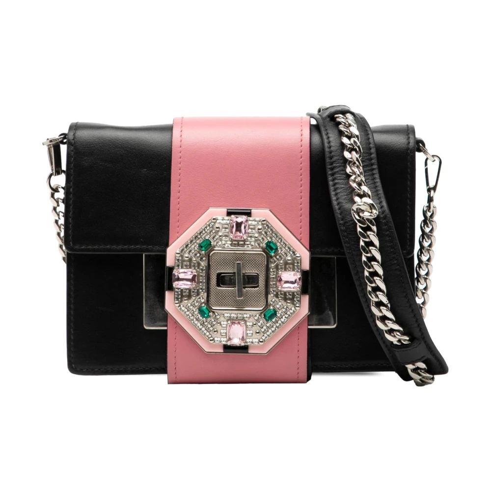 Prada Vintage Women's Black Pre-Owned Shoulder Bag With Jewel Detail