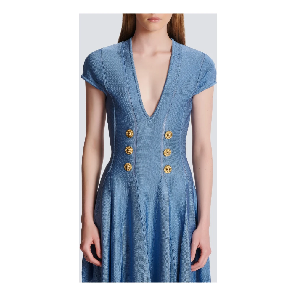 Balmain Gebreide jurk met 6 knopen Blue Dames