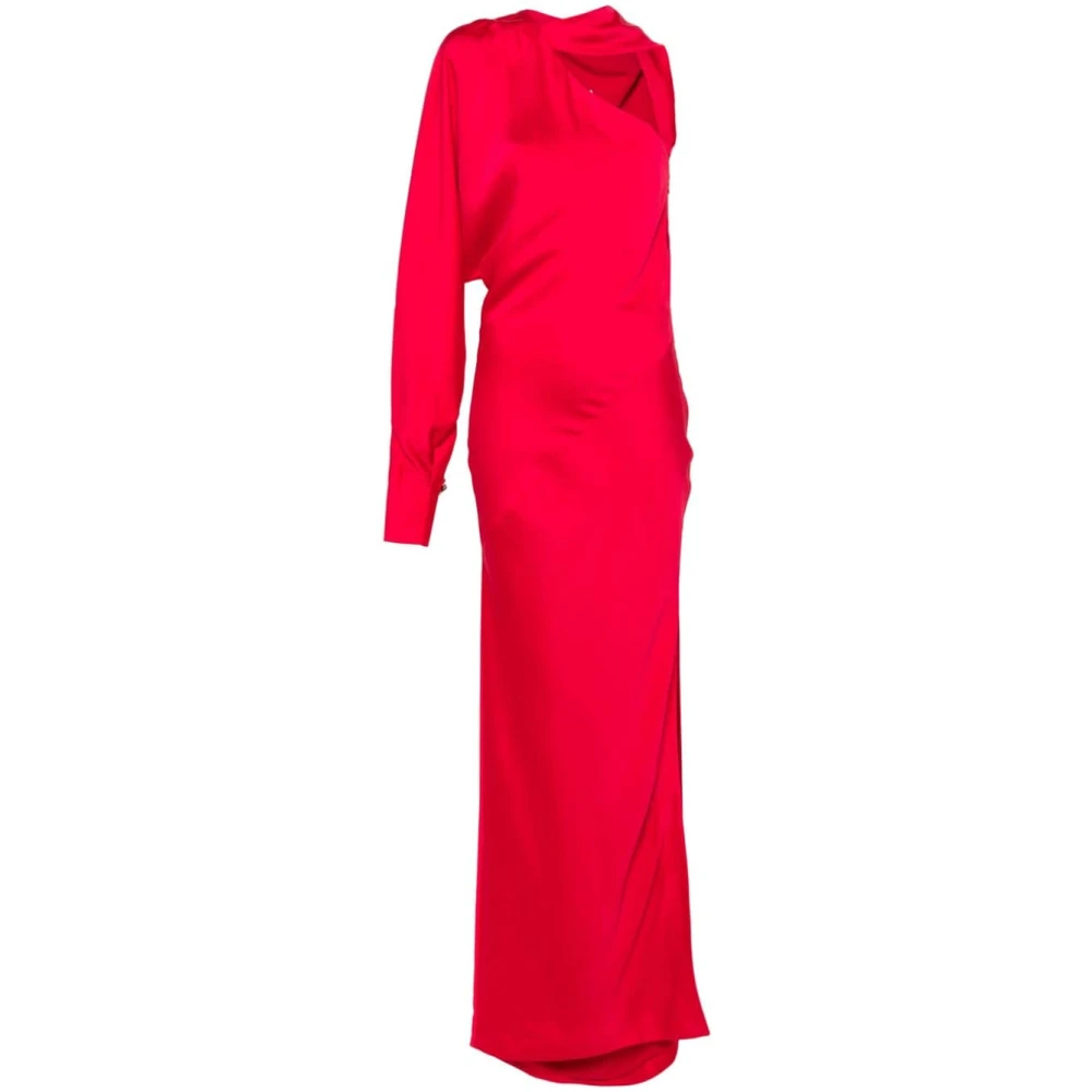 Genny Rode Satijnen Asymmetrische Jurk Red Dames