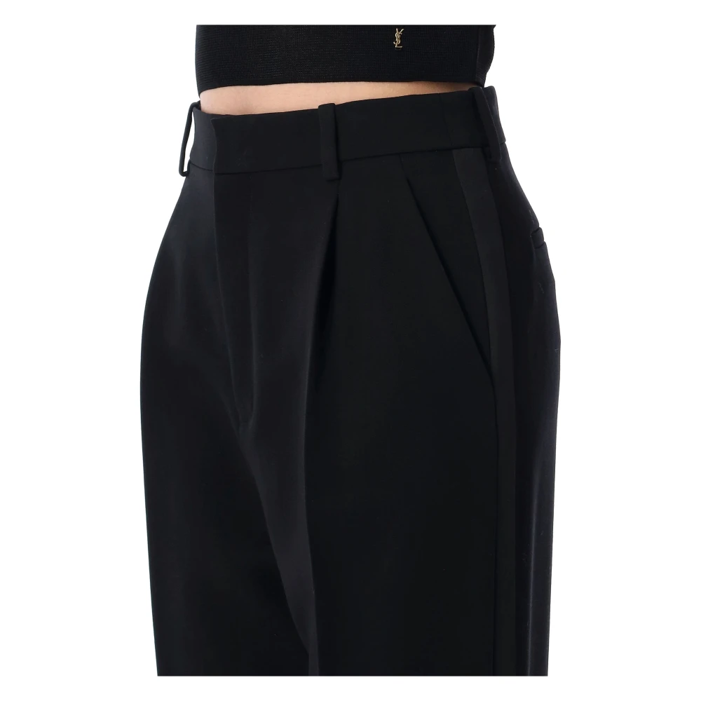 Saint Laurent Zwarte smokingbroek met satijnen banden Black Dames