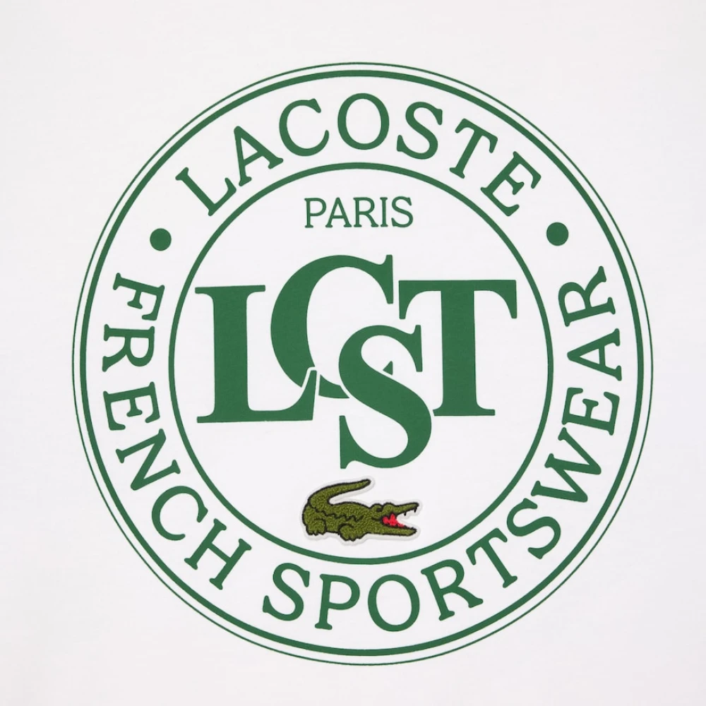 Lacoste Gedrukte Jersey Tee met Krokodil Logo White Heren