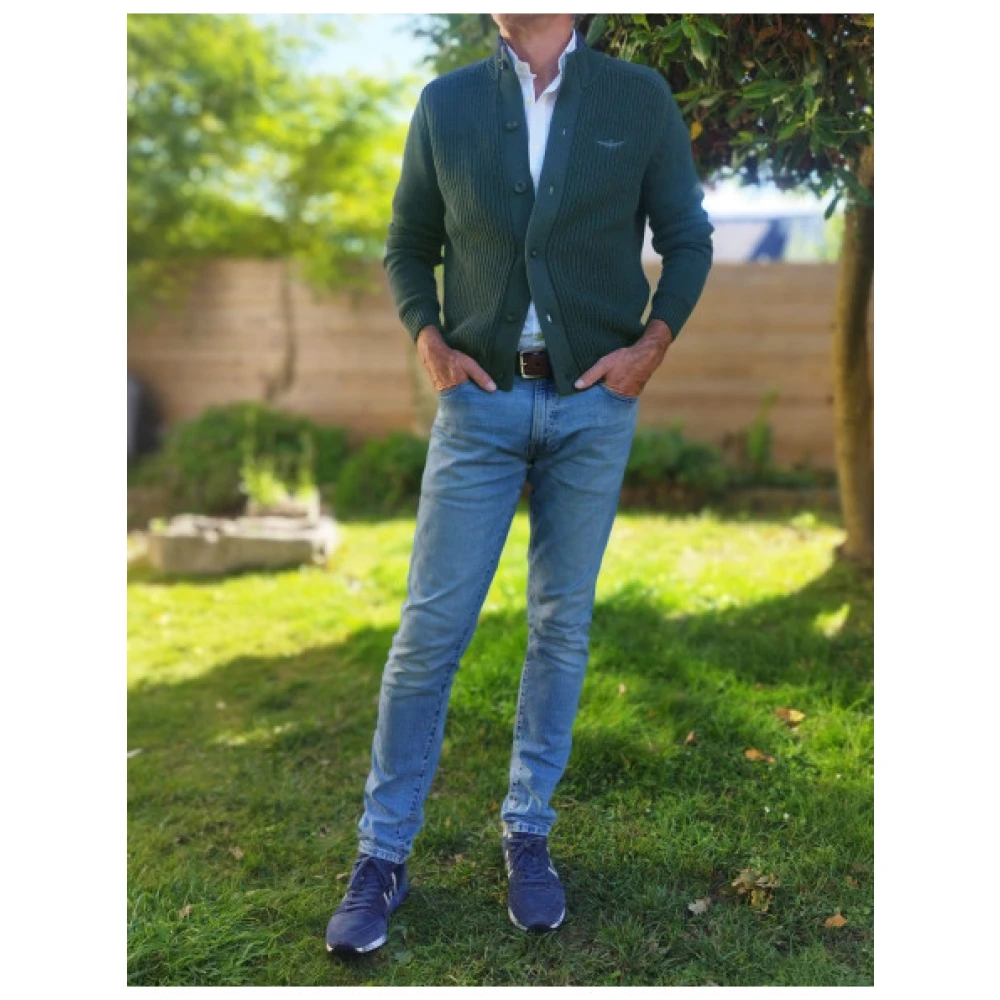 aeronautica militare Gebreid katoenen knoopCardigan Green Heren