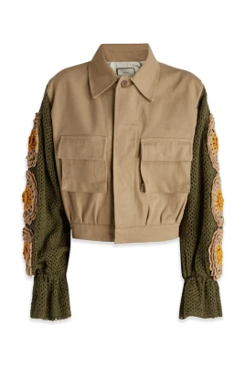 Knit-sleeve Cropped Jacket