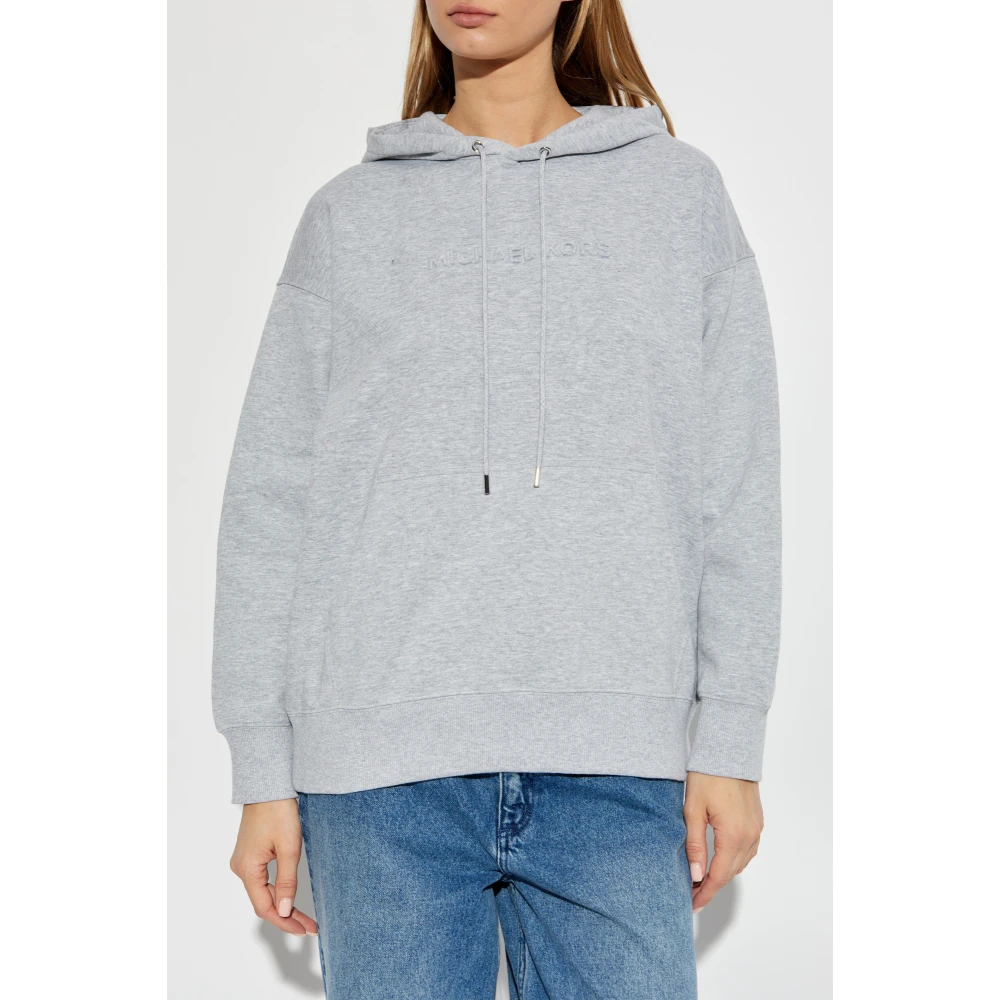 Michael Kors Logo Embossed Hoodie Gray Dames