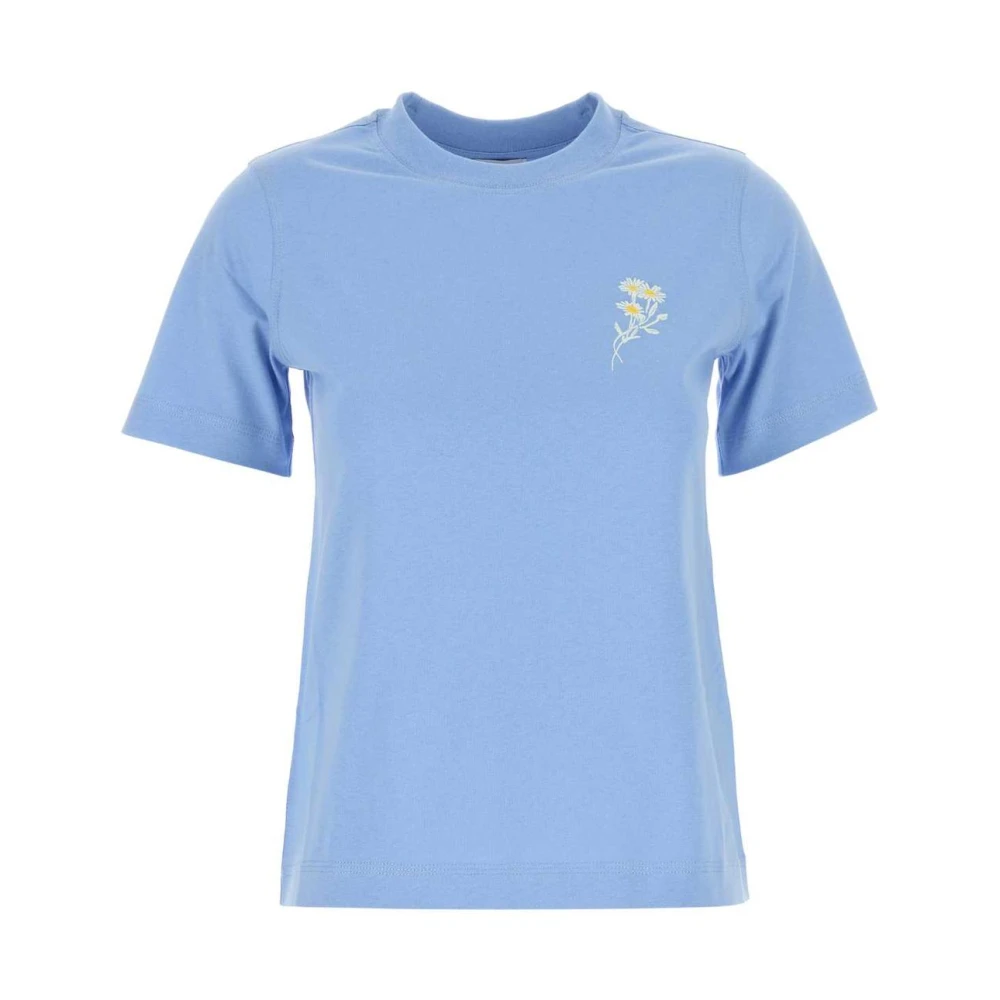 Burberry Blue T-Shirts, Female, Xs, Floral Embroidered Cotton T-Shirt