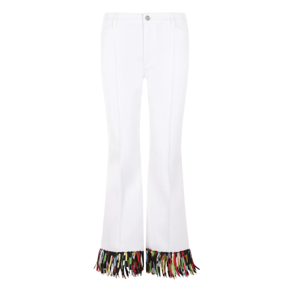 EMILIO PUCCI Witte Straight Leg Jeans met Multicolor Marmerprint Franjes White Dames