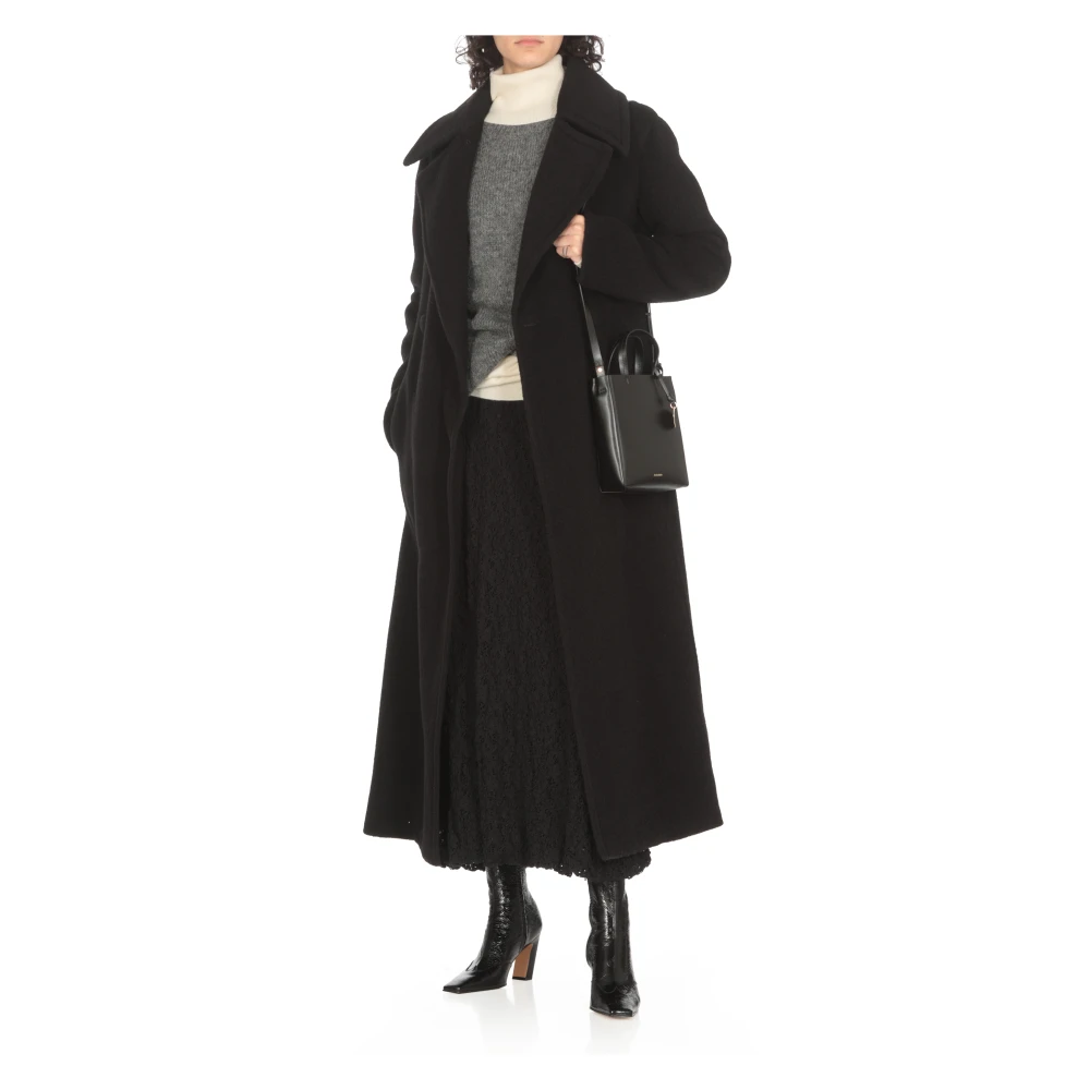 Jil Sander Zwarte Lama Jas Peak Revers Black Dames
