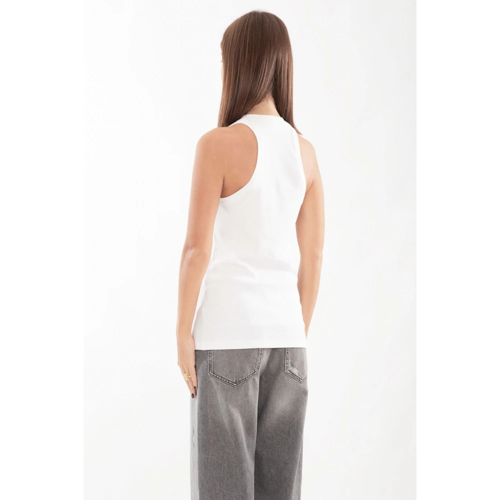 pinko Ribgebreide tanktop met Distinct Logo White Dames