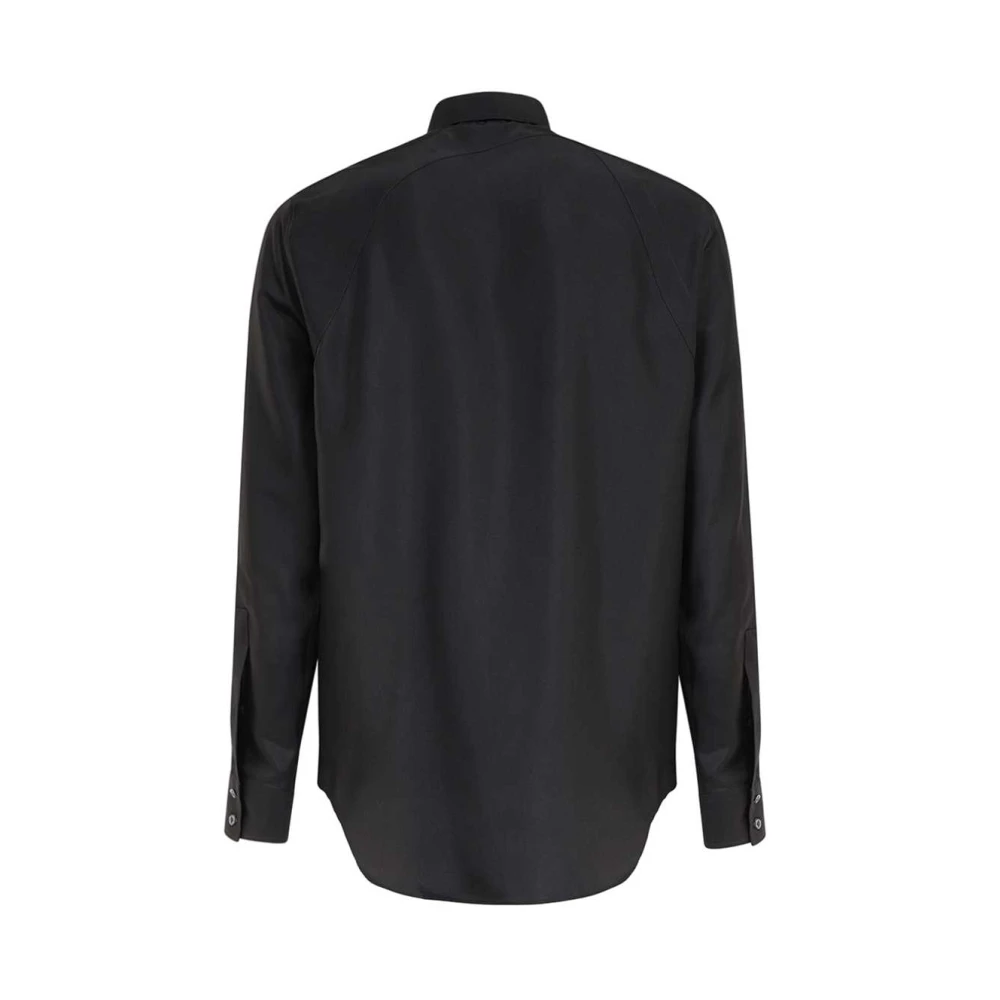 alexander mcqueen Zijden overhemd met klassieke kraag en decoratieve gesp Black Heren