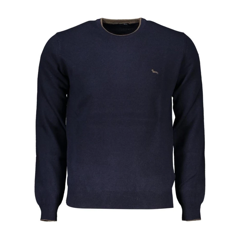 Harmont & Blaine Men's Blue Round-Neck Knitwear, 2XL, Embroidered Crew Neck Jumper With Contrast Details
