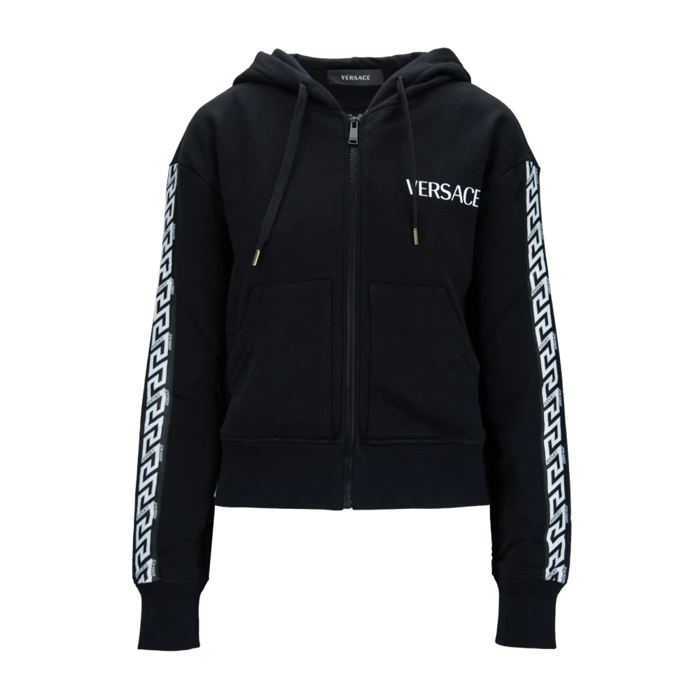 Versace Hoodie met rits en merkdetails Black Dames