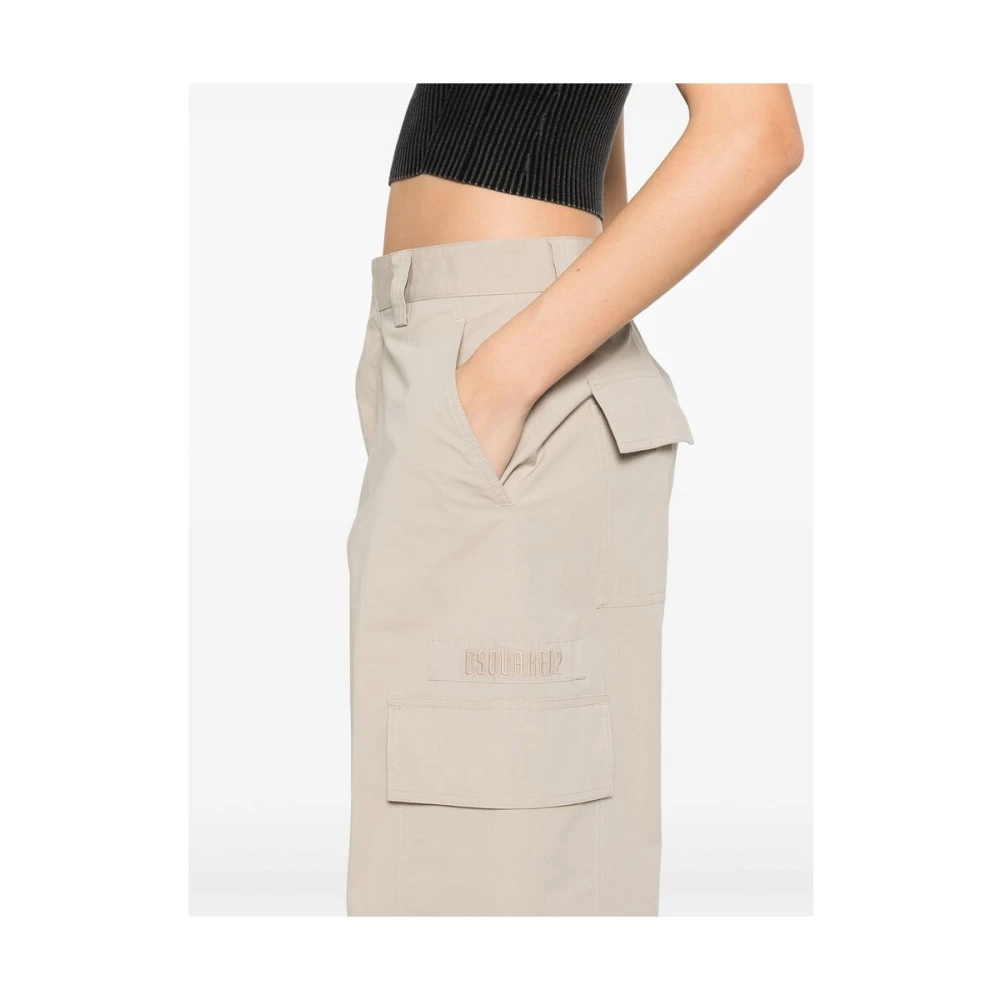 Dsquared2 Beige Geborduurd Logo Casual Broek Beige Dames