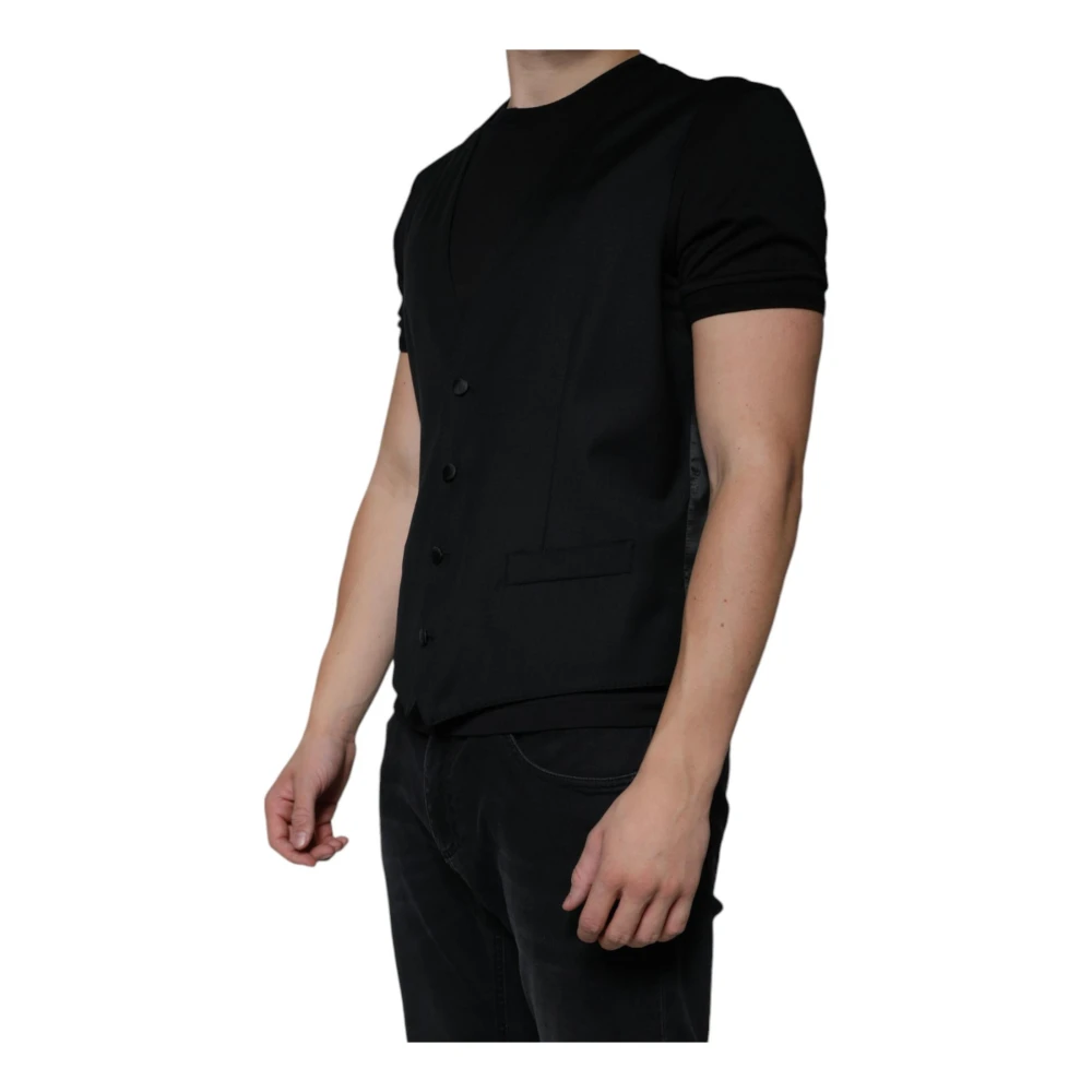 Dolce & Gabbana Zwart Wol Blend Vest Jurk Vest Black Heren