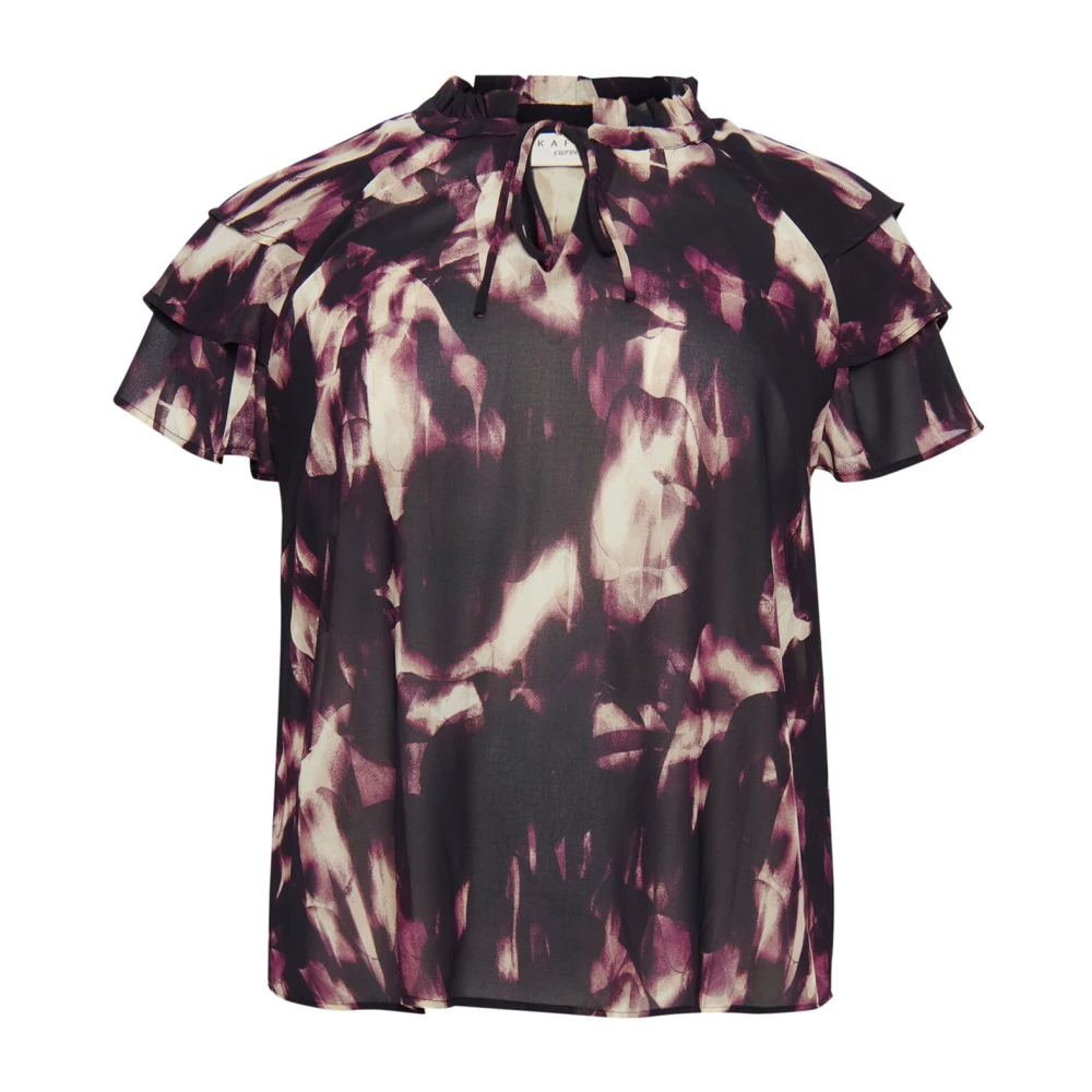 Kaffe Curve Blouse met ruches en abstracte print Multicolor Dames