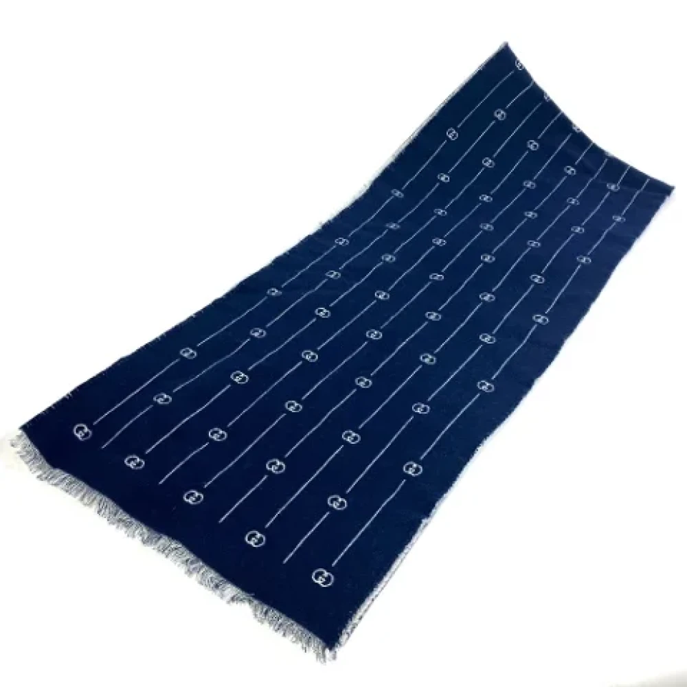 Gucci Vintage Pre-owned Wool scarves Blue Heren