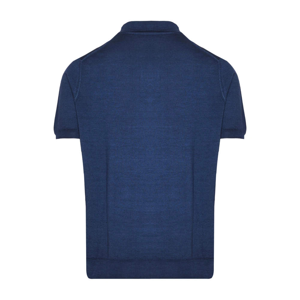 Canali Luxe Wol Zijde Polo Shirt Blue Heren