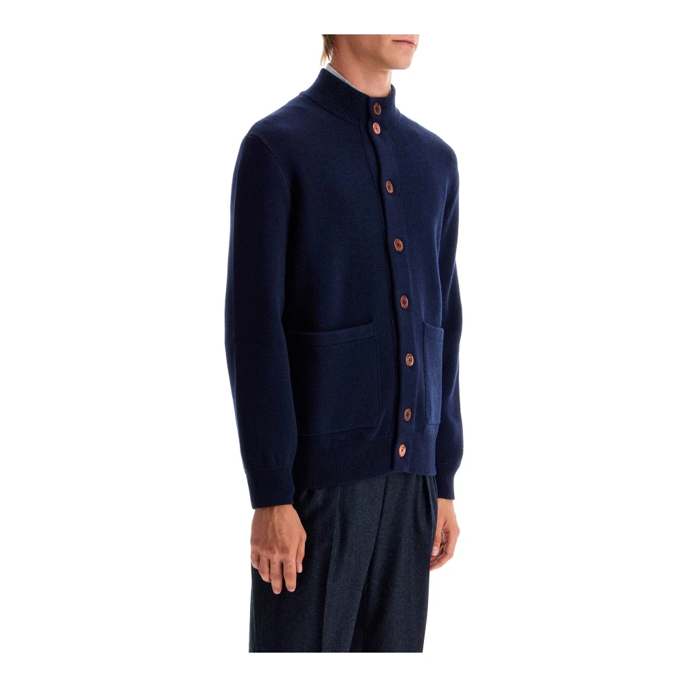 BRUNELLO CUCINELLI Dubbel Gebreide Vest met Zakken Blue Heren