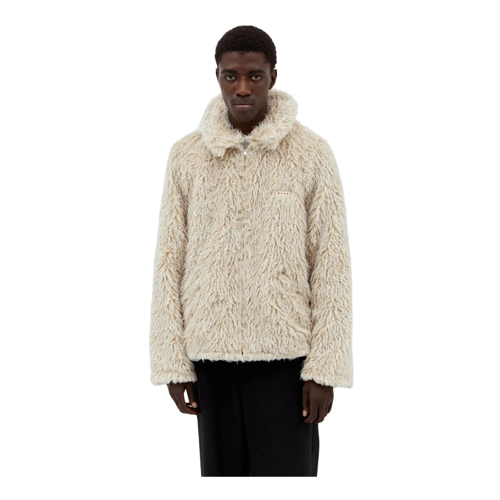 Marni Gezellige Hooded Gebreide Jas Beige Heren