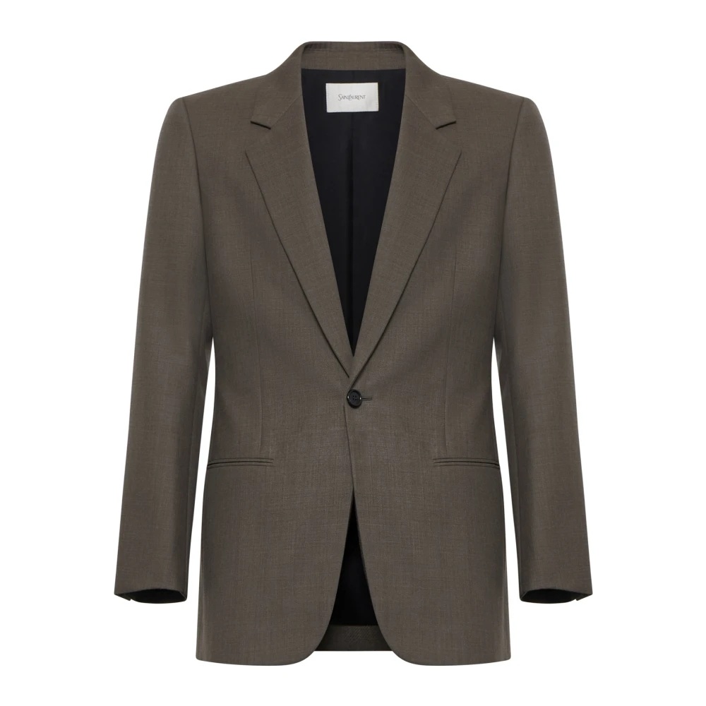 Saint Laurent Taupe Melange Ull Enkelknäppt Skräddarsydd Blazer Brown, Herr