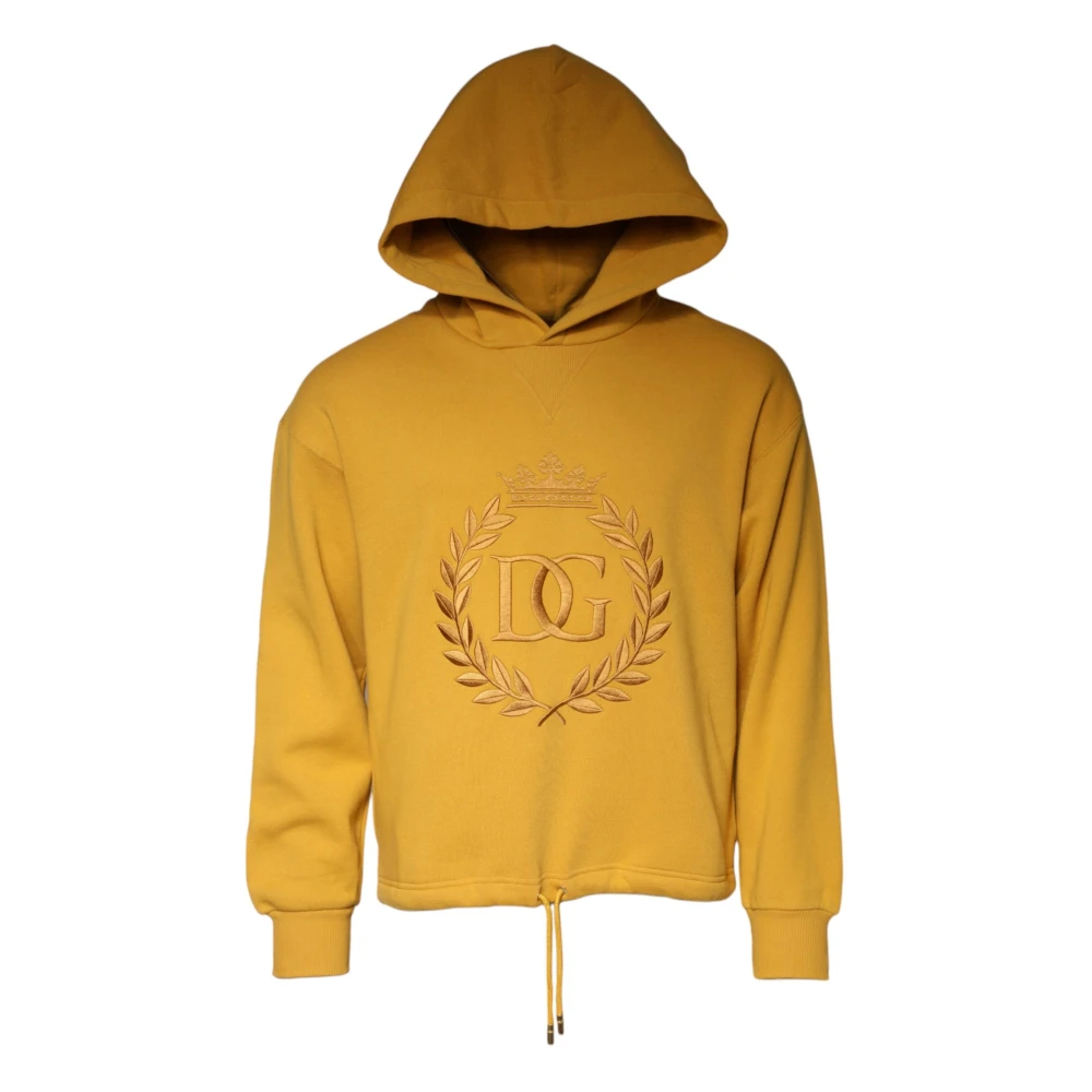 Dolce & Gabbana Men's Yellow Mustard Hooded Sweatshirt With Logo Embroidery