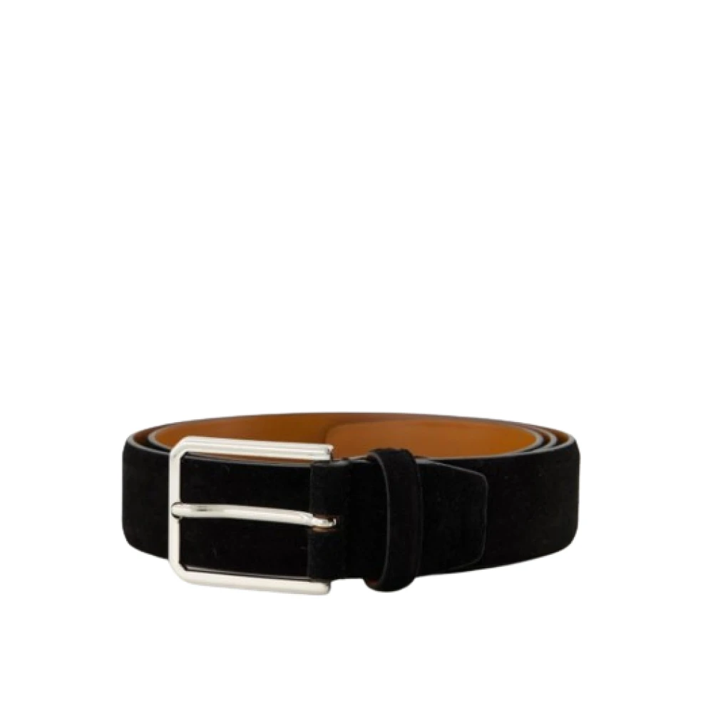 Santoni Leren Stalen Gesp Riem Black Heren