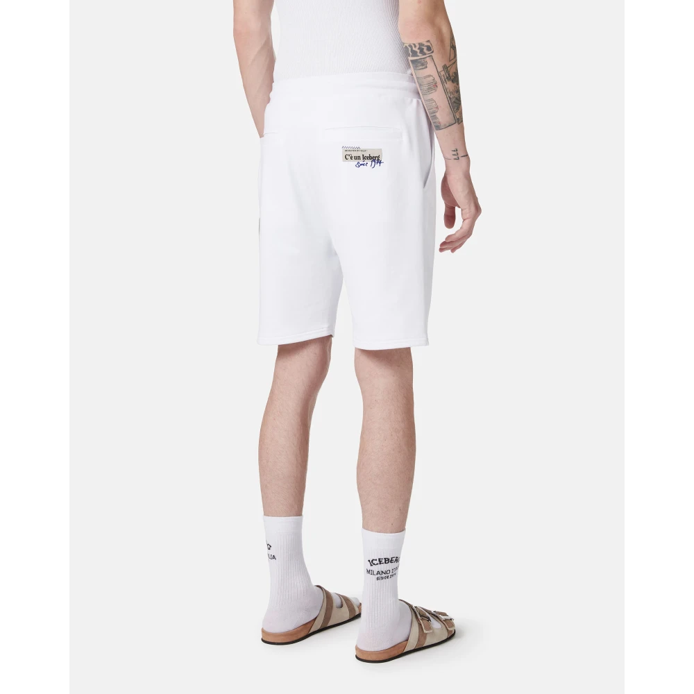 Iceberg Witte slim fit Bermuda shorts van katoenfleece White Heren
