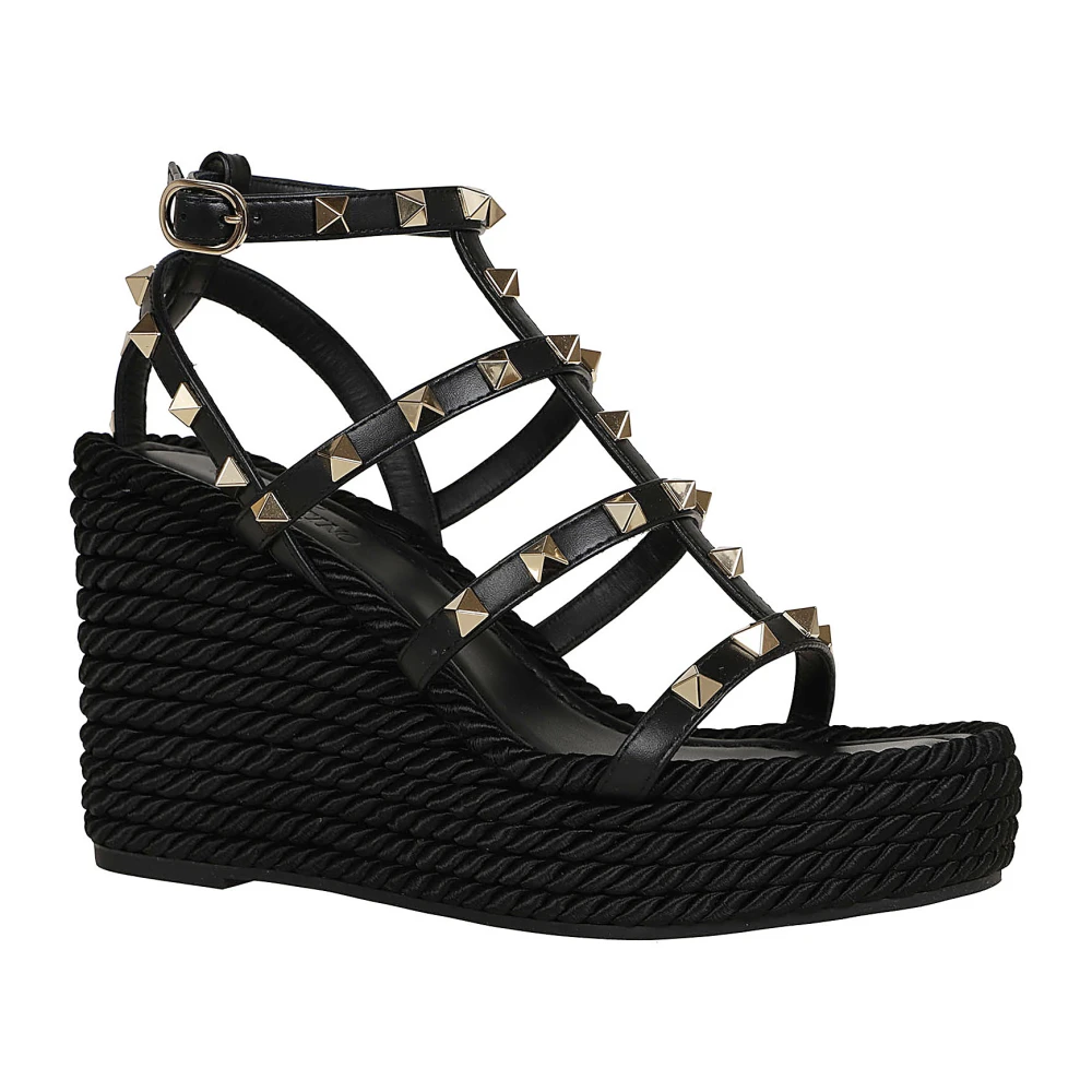 Valentino Garavani Zwarte Rockstud Torchon Sleehak Espadrilles Black Dames