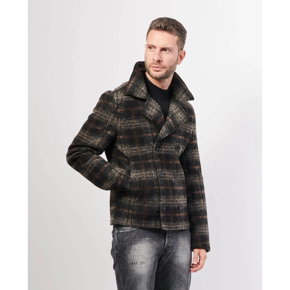 YES ZEE Zwarte dubbelrijige neopreen wollen jas Black Heren