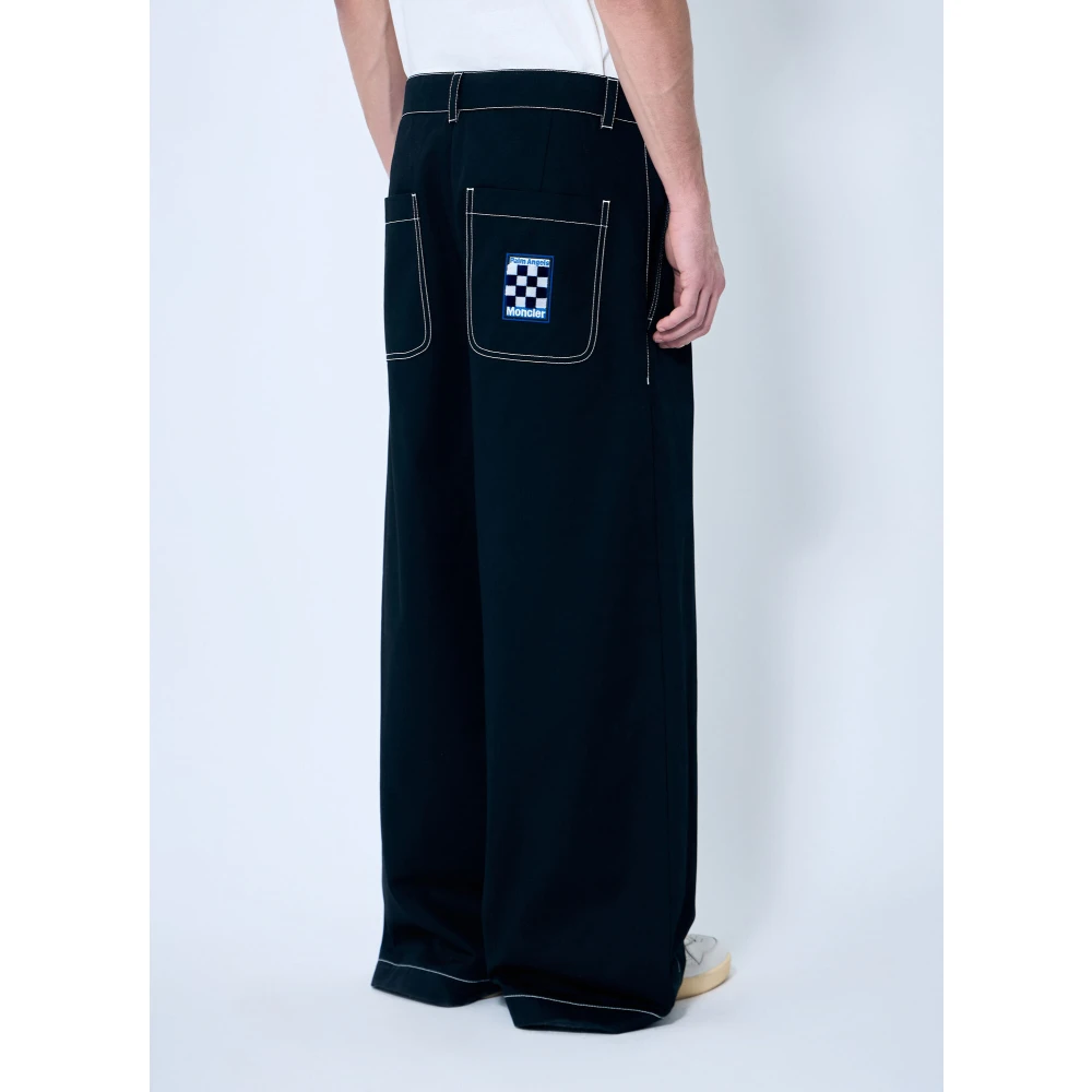 Moncler Hoge Taille Wide-Leg Broek met Logo Borduursel Black Heren