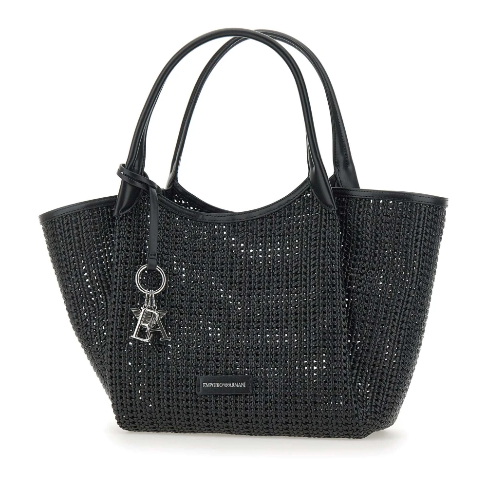Emporio Armani Zwarte Geweven Textuur Handtas met Metalen Logo Black Dames