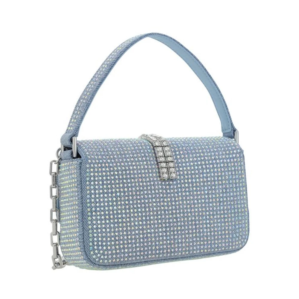 Self Portrait Rhinestone Versierde Baguette Handtas Blue Dames