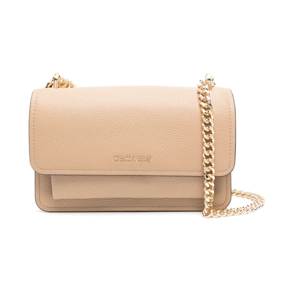 Michael Kors Beige Leren Schoudertas met Gouden Logo Brown Dames