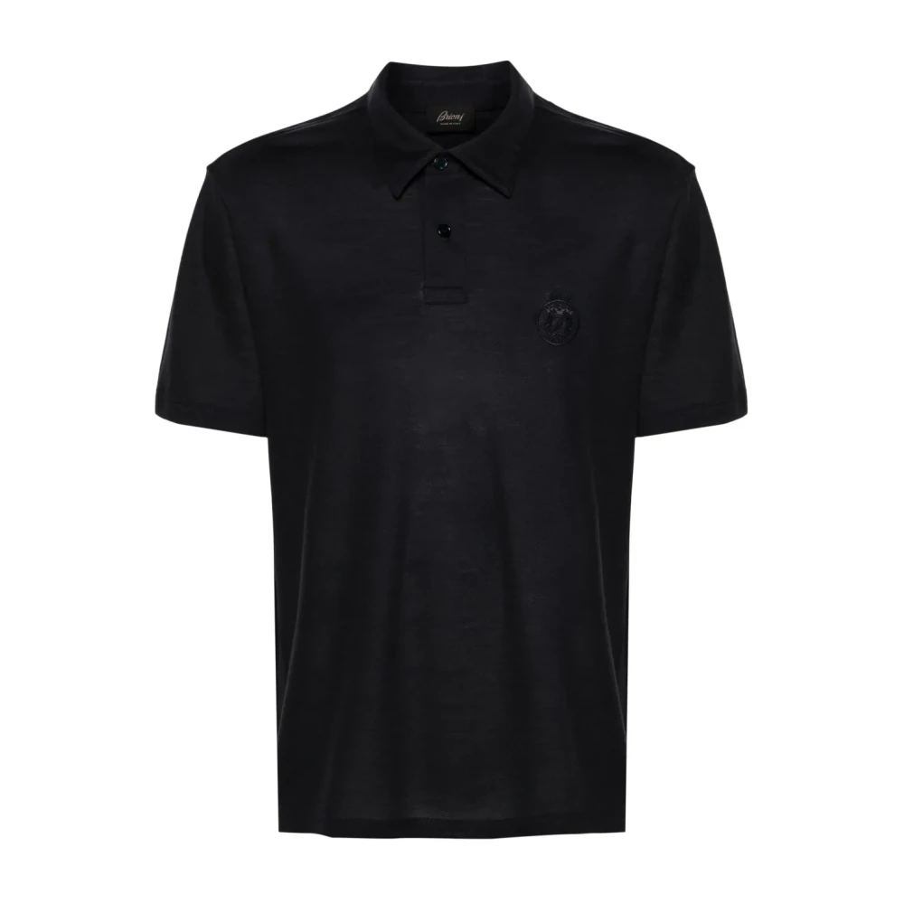 Brioni Middernachtblauw Geborduurd Logo Polo Black Heren